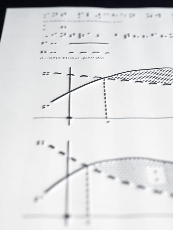 Pages of a tactile maths book, chapter polynomial functions