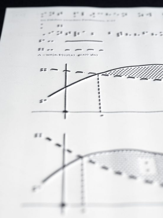 Pages of a tactile maths book, chapter polynomial functions