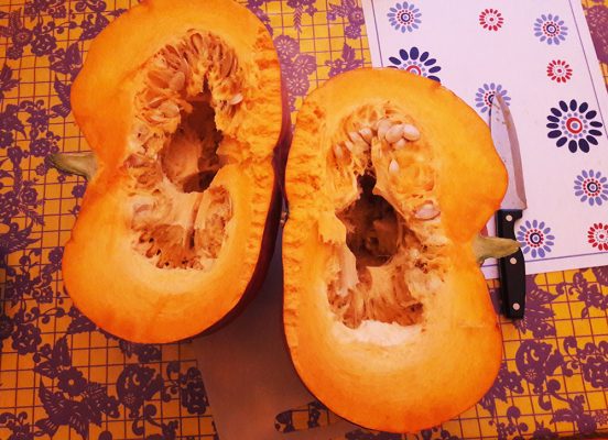 Pumpkins, in preparation for making pumpkin ketchup.